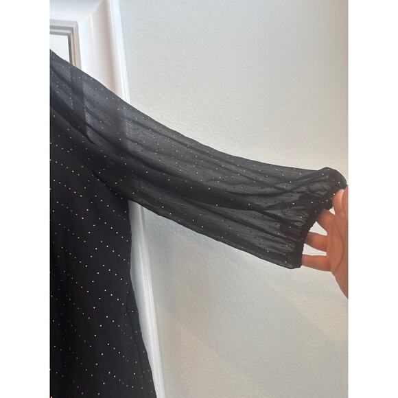 Elle Black Sheer with lining Blouse with Gold Dots and Sheer Bishop Sleeves - Picture 5 of 7